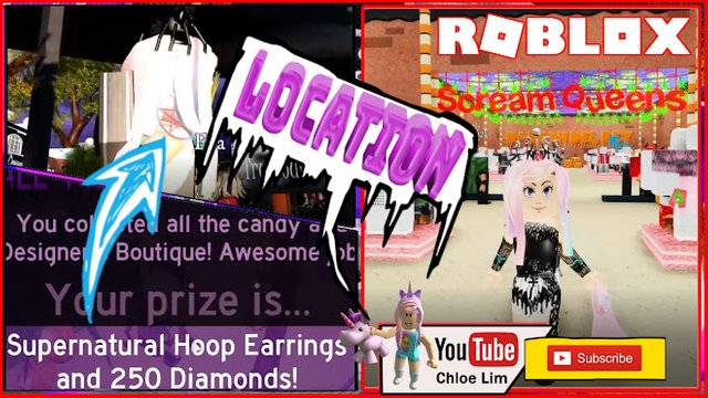 Roblox Gameplay Royale High Halloween Event Scream Queens Home Store All Candy Location Supernatural Hoop Earrings Steemit - roblox scream queens