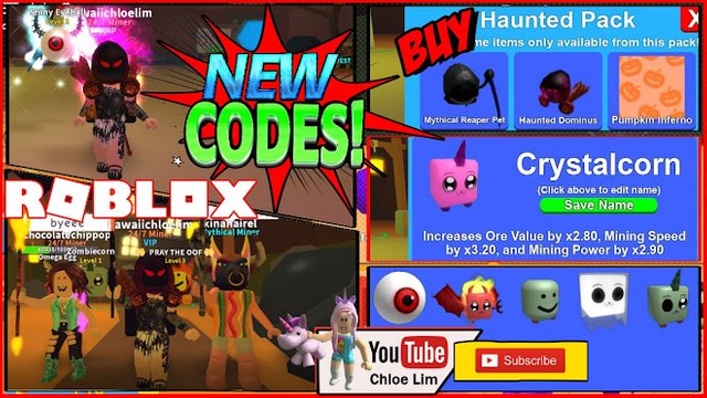 Roblox Gameplay Mining Simulator Halloween 5 New Codes Crystalcorn Haunted Pack New Pets Hats And More Loud Warning Steemit - code mining simulator roblox 2018