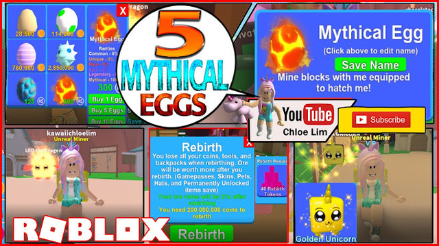 Roblox Gameplay Mining Simulator 5 Mythical Eggs Giveaway - 
