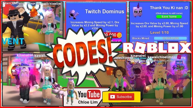 all codes in mining simulator roblox