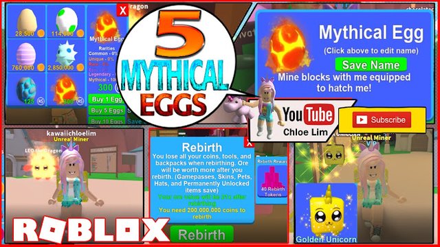 Roblox Gameplay Mining Simulator 5 Mythical Eggs Giveaway To - roblox dy dinos mining simulator codes