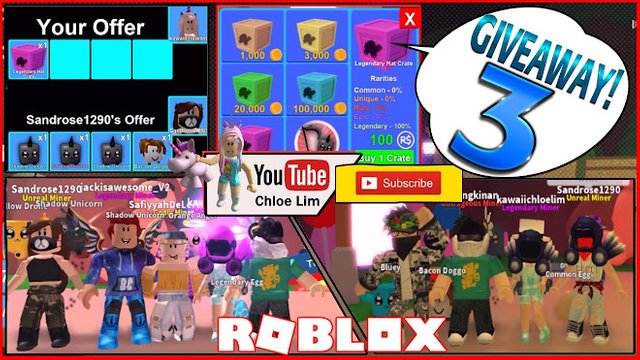 Roblox Gameplay Mining Simulator Private Server Shout Out And New Giveaway 3 Legendary Hat Crates Check Desc Steemit - 10 000 mining speed roblox mining simulator youtube