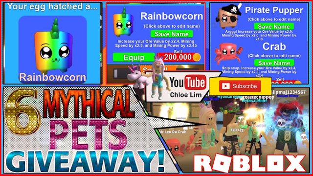 Roblox Gameplay Mining Simulator Mythicals Lower The Volume Hatching A Rainbowcorn And 6 Mythical Pets Giveaway Steemit - 1 billion moon coins in 15 minutes and rainbow core challenge giveaways tier 16 pets roblox
