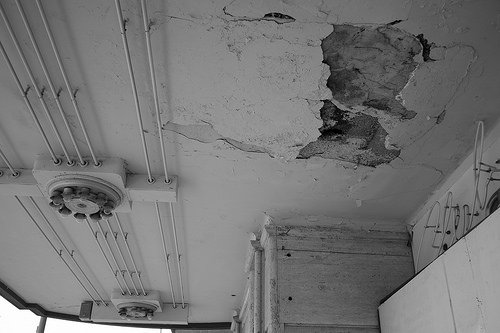 Crumbling canopy in the front of the building