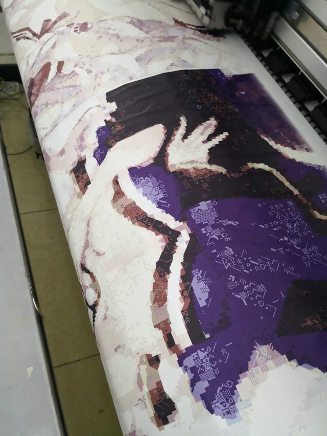 One of my Algorithmic Dakimakura pieces at the printer in Guangdong, China.