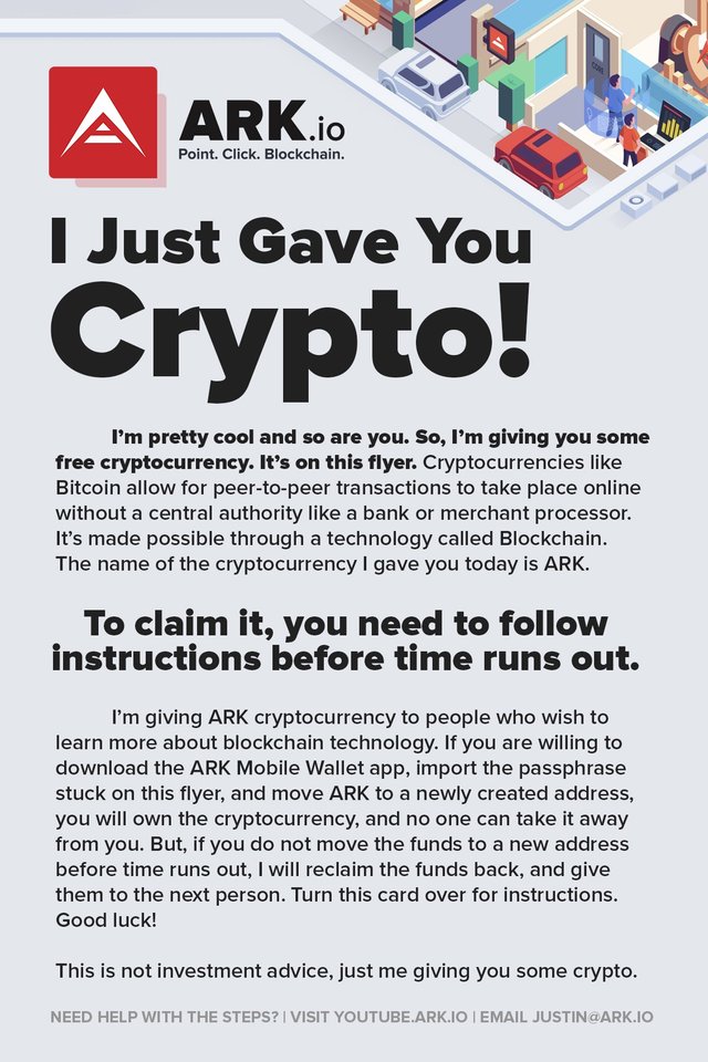 Flyer front design. No crypto is being offered to the reader of this article.