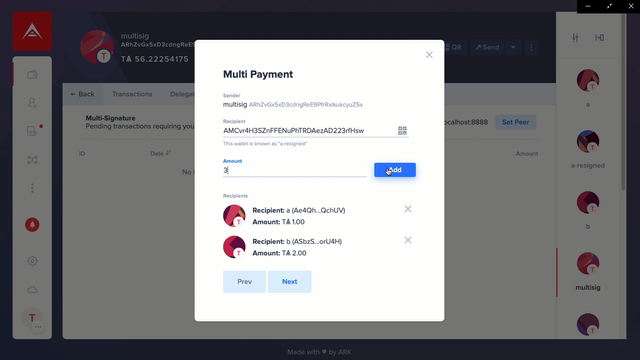 (An example of how a Multipayment transaction will look in the ARK Desktop Wallet)