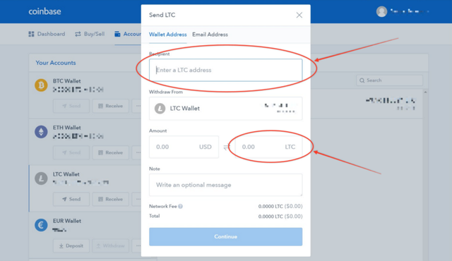 Coinbase Send LTC Popup