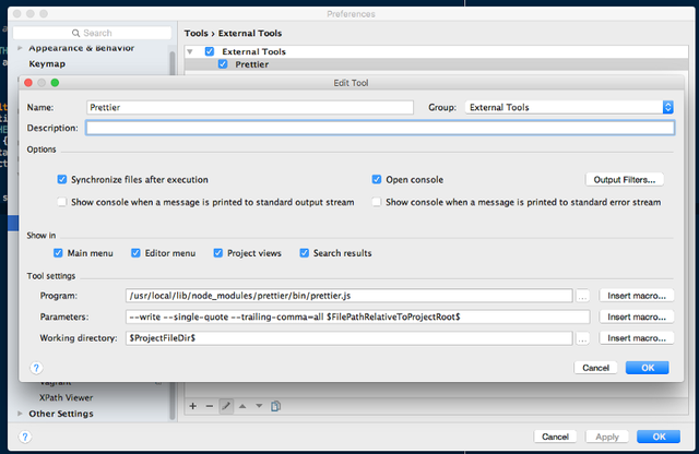 image of webstorm external tools