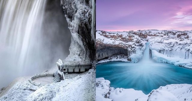 Kondisi 10 air  terjun  saat membeku indah  bak negeri 