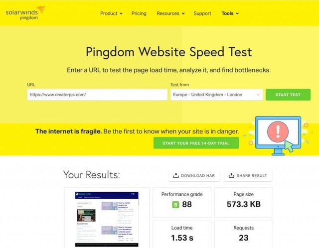 Pingdom website speed test