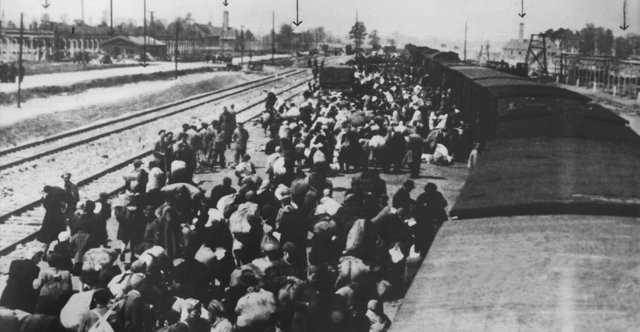 Prisoners arriving at Auschwitz