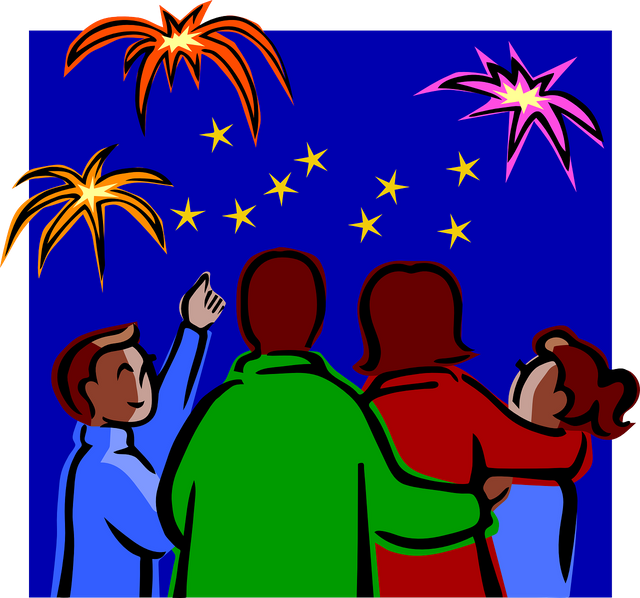 New Year's image of a family watching fireworks