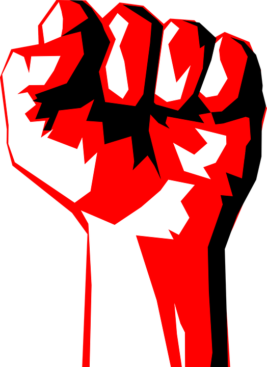 Raised black, white & red fist