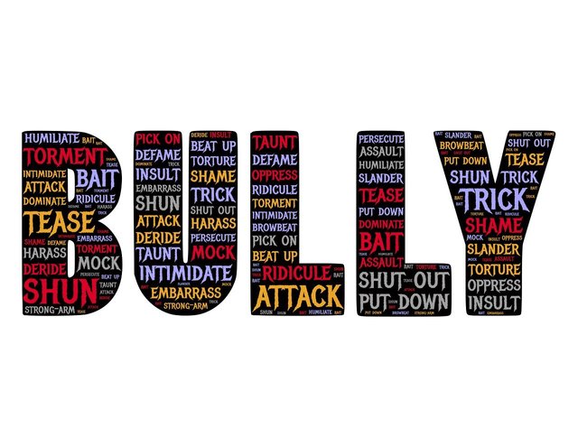 the word "bully" filled with words for types of attacks