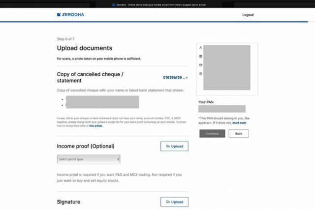 zerodha account opening process step 14