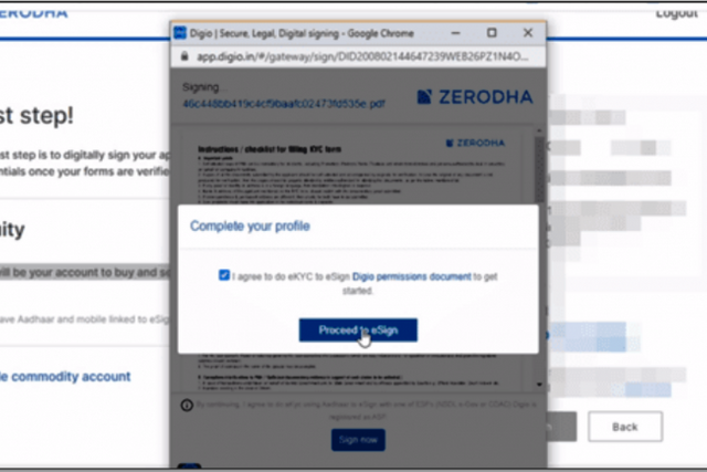 zerodha account opening process step 17
