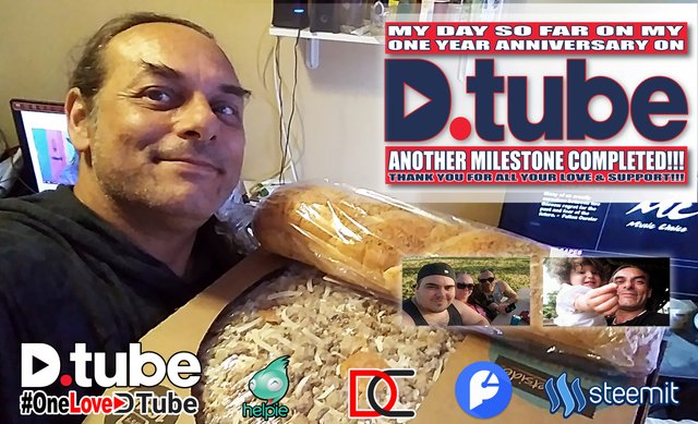 My  Day So Far on My One Year Anniversary on @dtube - My Celebration Pizza, Garlic Bread, and Peach Tea - Thank You for the Amazing Love & Support.jpg