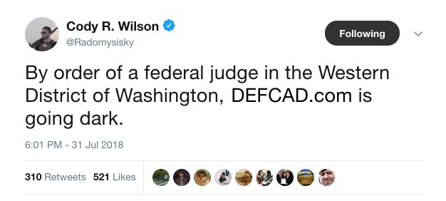 Cody R. Wilson on Twitter By order of a federal judge in the Western District of Washington, httpst.coZEOYuTOs4a is going… 18-08-04 23-09-45.jpg