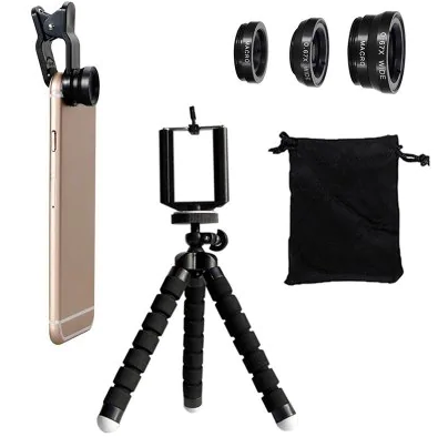 Fish Eye Lens Wide Angle Macro Lenses with Flexible Phone Tripod Holder 6pcs - BLACK.png