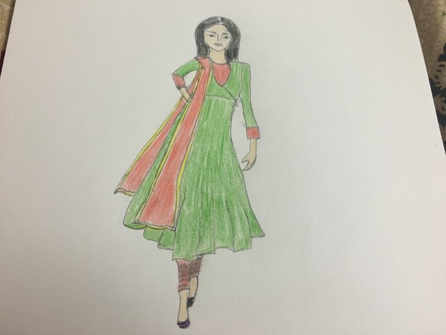 anarkali dress pencil sketch