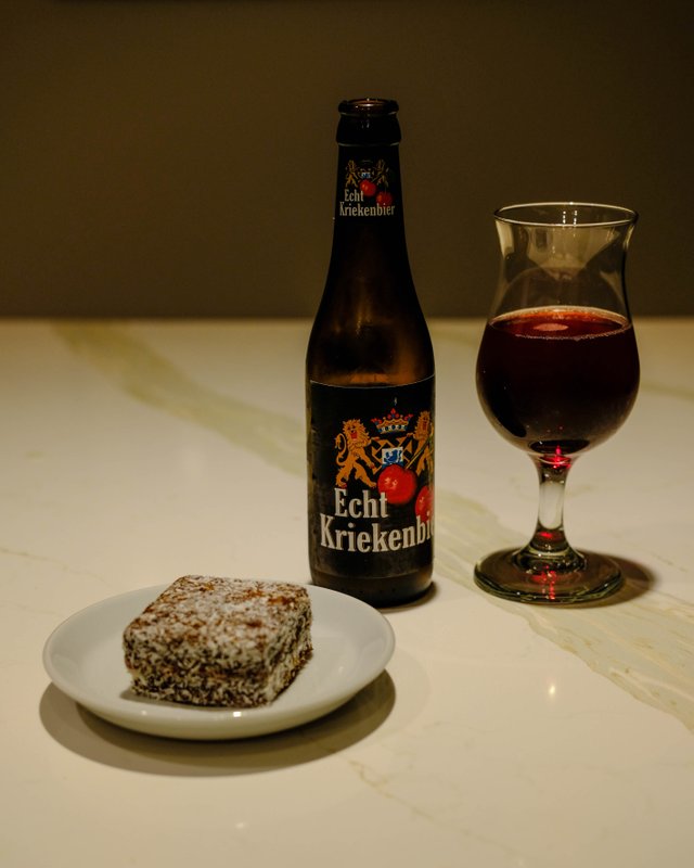 Kriekbier with lamington.jpg