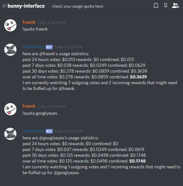 screenshot of the #bunny-interface on discord