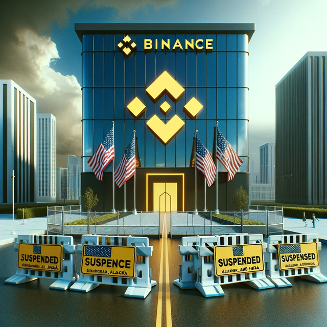 DALL·E 2024-01-29 18.54.54 - An abstract representation of Binance.US being suspended in Alaska and Florida. The image shows a large, modern building with the Binance.US logo, but.png