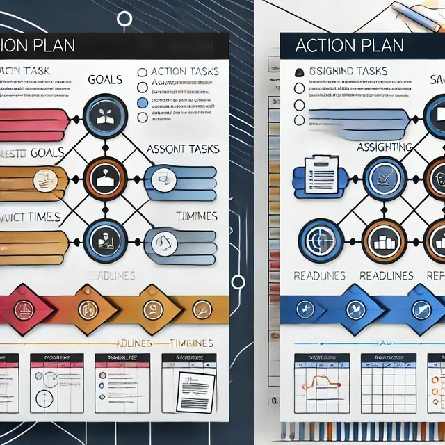 DALL·E 2024-11-01 17.14.52 - A professional and dynamic illustration of an action plan template designed for project management. The template layout displays structured sections f.webp