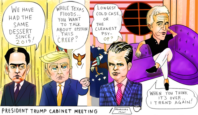 Political cartoon Marco Rubio Donald trump pete hegseth jeffrey epstein.png
