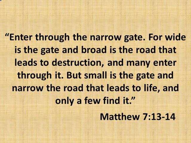 Jesus said. But small is the gate and narrow the road that leads to life, and only a few find it. Matthew 7, 13,14.jpg