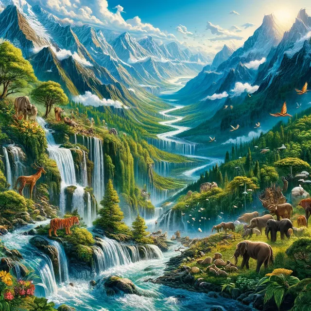 DALL·E 2024-04-12 15.25.51 - A vivid and compelling illustration showing the environmental and ecological importance of the Himalayas. The image should depict the Himalayan mounta.webp