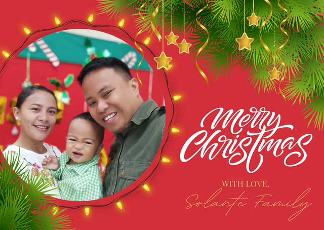 Red Green Photo Frame Merry Christmas Greeting Card.png