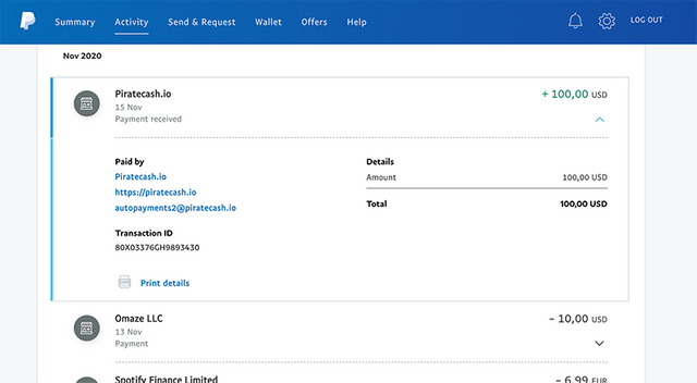paypal piratecash.io withdrawal proof nov 15 2020.png