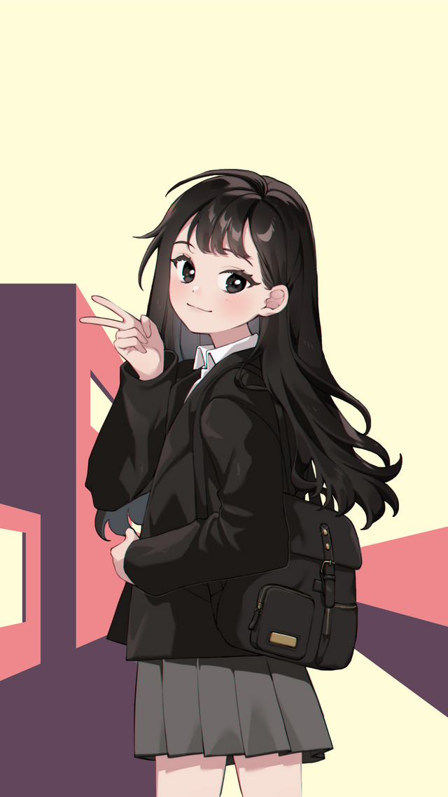Cream Violet Pink Illustrated Anime Girl Phone Wallpaper.png