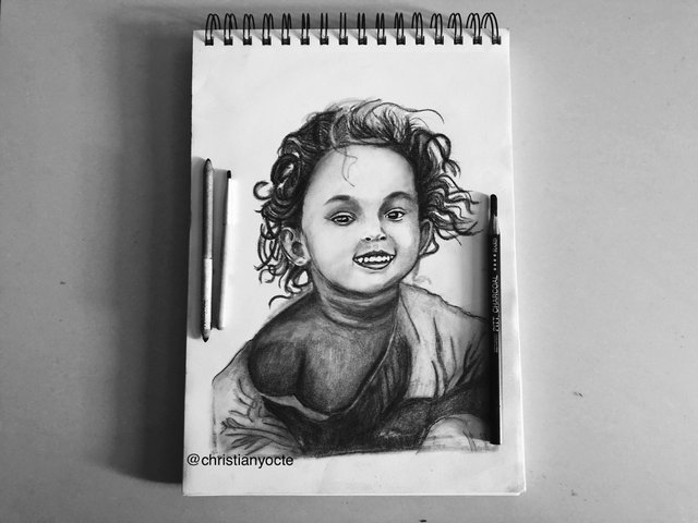 Drawing of a Girl in Charcoal and Pencil