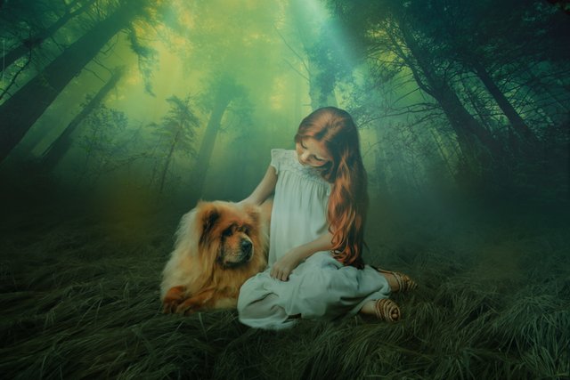 A Girl  And dog in the Silent Forest Photomanipulation.jpg