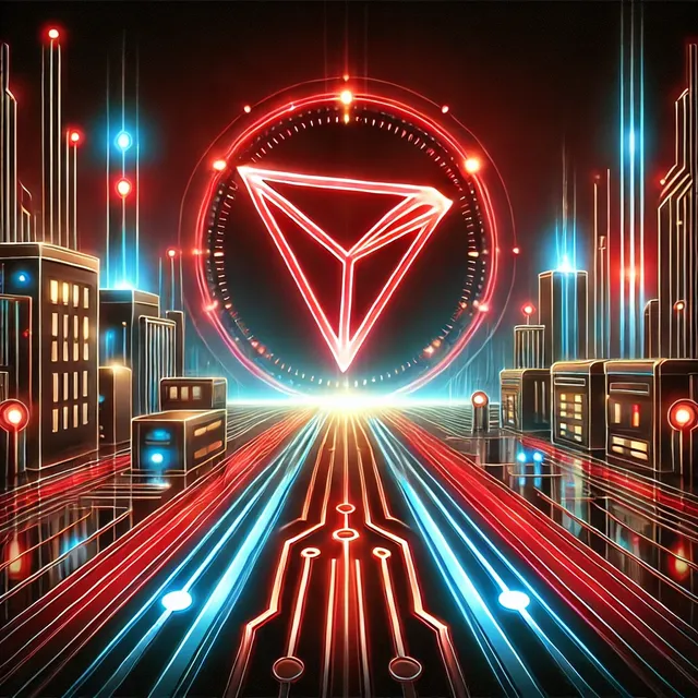 DALL·E 2024-12-17 23.15.31 - A futuristic digital illustration representing the concept of blockchain technology and cryptocurrency, specifically inspired by Tron (TRX). The image.webp