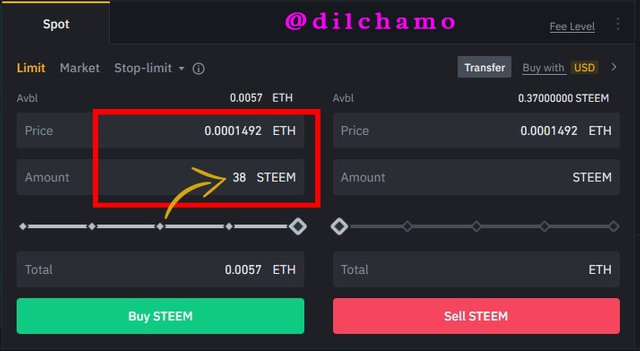 3- Again Buy 38 Steem coin from 0.0057 ETH after a successful Arbitrage Triangular Trading. Extra 1 Steem Coin received as a profit .jpg