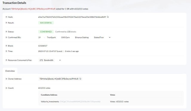 TRX Friday Initiative :: 653015 TRON Power Used to Vote SRs