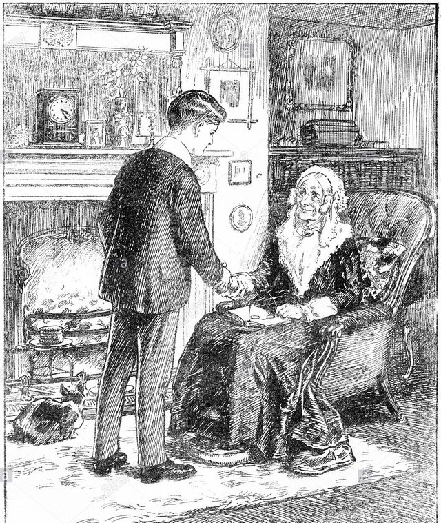 engraving-of-an-old-lady-meeting-a-young-man-in-her-home-chatterbox-magazine-1917-T81FNA_1.jpg