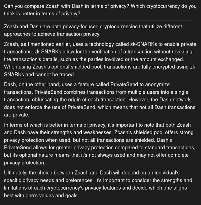 Compare Zcash with Dash in terms of privacy. Which cryptocurrency is better in terms of privacy? / AI Chat2Z