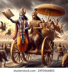 krishna-arjuna-mahabharata-war-scene-260nw-2493466803.jpg