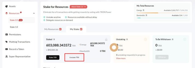 Tron Energy FAQ :: How to unstake my TRX?