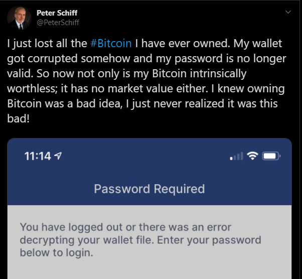 Peter Schiff and his Bitcoin wallet