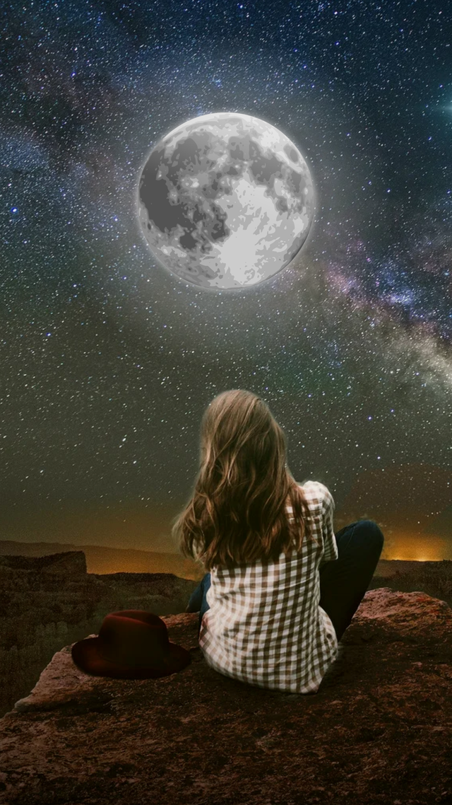 Girl Looking at the Moon Phone Wallpaper.png