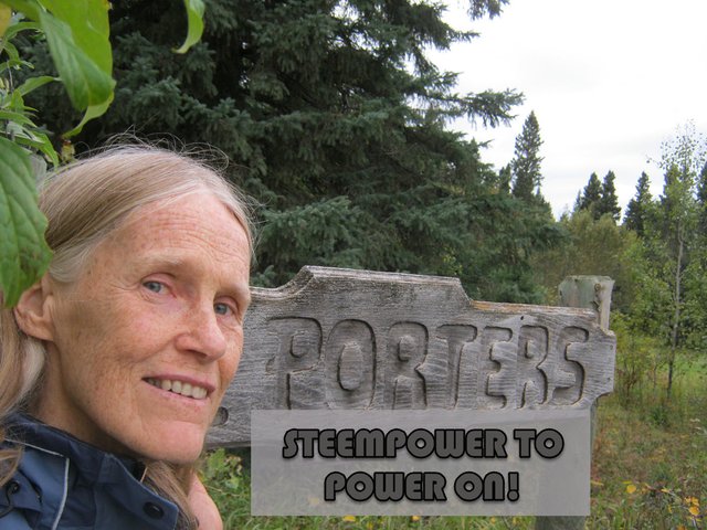 selfie of me by Porters sign Steempower to power on.JPG