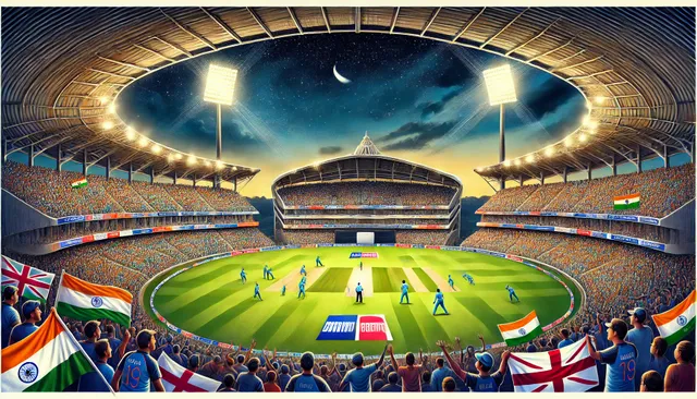 DALL·E 2025-02-10 02.57.20 - A stunning landscape-style illustration capturing the excitement of the second ODI cricket match between India and England at Barabati Stadium. The im.webp