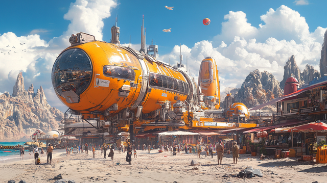 caveproject_retrofuturistic_food_smile_relaxing_beach_detailed__f4a61ecd-750e-429e-8cfd-b19c91096b58.png