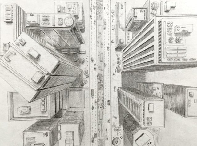one point perspective city birds eye view